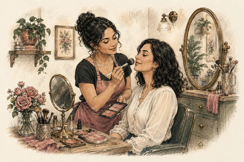 Maquillaje en un pequeño negocio de belleza