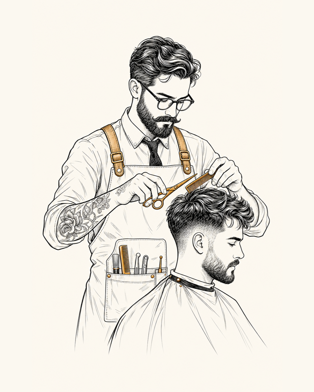 Barbero trabajando con tijeras y peine